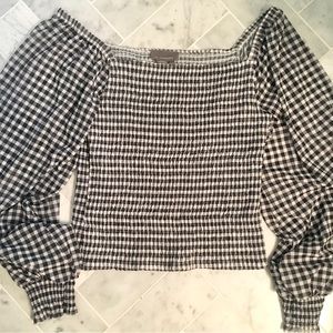Anthroplogie Rouen Gingham Smocked Top L